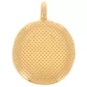 Pendentif rond motif coeur 21 mm - Résine époxy - Doré à l'or fin - Rose Foncé x1