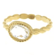 Bague fine réglable T54 à T58 avec cabochon verre - Acier inox 304L Doré - Crystal