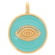 Pendentif rond motif oeil 18 mm - Résine époxy - Doré à l'or fin - Turquoise x1|raw }}