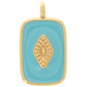Pendentif rectangle  21x12mm avec résine époxy - Doré à l'or fin - Turquoise x1|raw }}