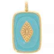Pendentif rectangle  21x12mm avec résine époxy - Doré à l'or fin - Turquoise x1