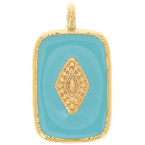 Pendentif rectangle  21x12mm avec résine époxy - Doré à l'or fin - Turquoise x1