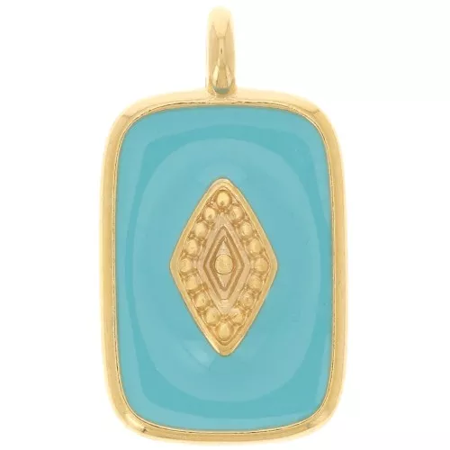 Pendentif rectangle 21x12mm avec résine époxy - Doré à l'or fin - Turquoise x1