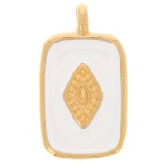 Pendentif rectangle  21x12mm avec résine époxy - Doré à l'or fin - Blanc x1|raw }}