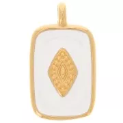 Pendentif rectangle  21x12mm avec résine époxy - Doré à l'or fin - Blanc x1
