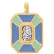 Pendentif rectangle 19x12mm avec résine époxy - Doré à l'or fin - Vert - Bleu x1