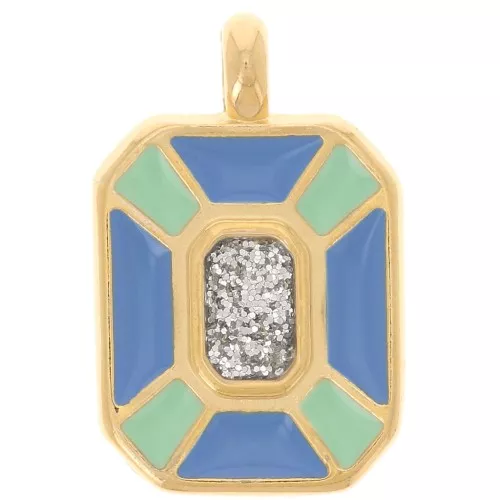 Pendentif rectangle 19x12mm avec résine époxy - Doré à l'or fin - Vert - Bleu x1