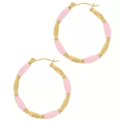 Créoles rondes 30 mm avec résine époxy - Acier inox 304L Doré - Rose clair x2