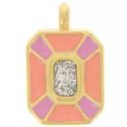 Pendentif rectangle 19x12mm - résine époxy - Doré à l'or fin - Rose - Saumon x1