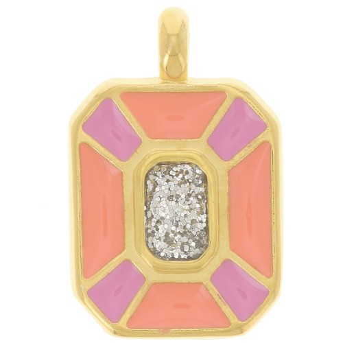 Pendentif rectangle 19x12mm - résine époxy - Doré à l'or fin - Rose - Saumon x1
