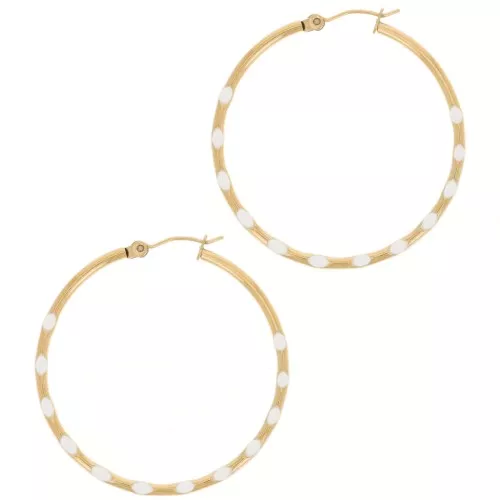 Créoles rondes 40.5 mm avec résine époxy - Acier inox 304L Doré - Beige x2