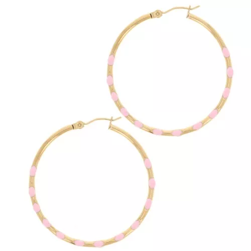 Créoles rondes 40.5mm avec résine époxy Acier inox 304L Doré - Rose clair x2