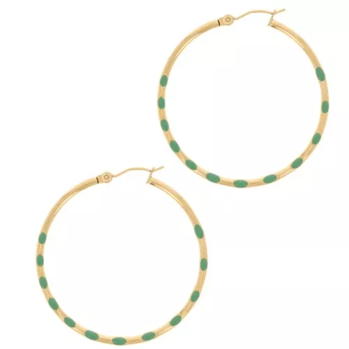 Créoles rondes 40.5mm avec résine époxy Acier inox 304L Doré - Vert d'eau x2