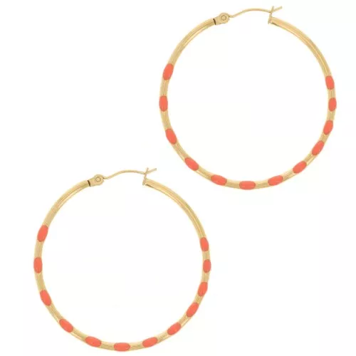 Créoles rondes 40.5 mm avec résine époxy - Acier inox 304L Doré - Orange x2
