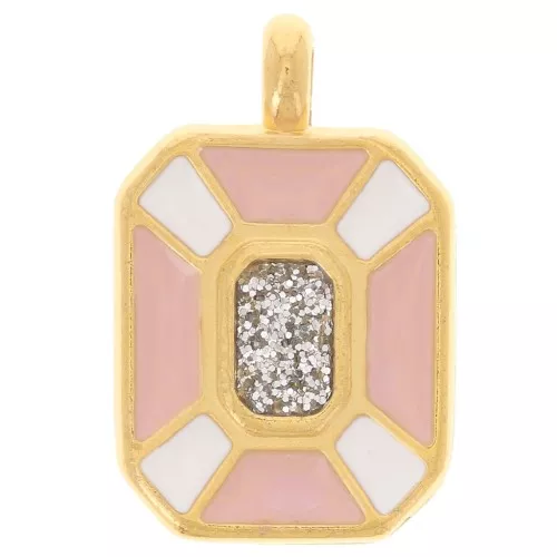 Pendentif rectangle 19x12mm résine époxy - Doré à l'or fin - Rose clair - Blanc x1