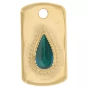Pendentif rectangle 20x11mm avec goutte résine époxy - Doré à l'or fin - Vert x1