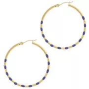 Créoles rondes 40.5 mm avec résine époxy - Acier inox 304L Doré - Bleu foncé x2