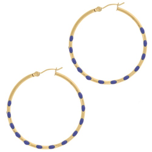 Créoles rondes 40.5 mm avec résine époxy - Acier inox 304L Doré - Bleu foncé x2