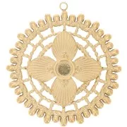 Pendentifs ronds ajourés 31 mm pour cabochon 4 mm - Acier inox 304L Doré x2