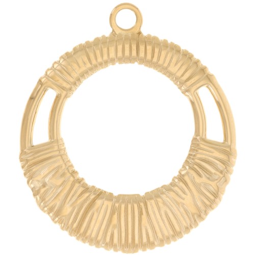 Pendentif rond évidé 40 mm effet tressé - Acier inoxydable 304L Doré x1