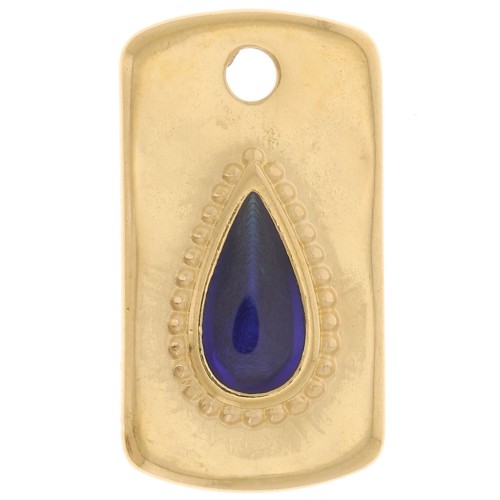 Pendentif rectangle 20x11mm avec goutte résine époxy - Doré à l'or fin - Bleu x1