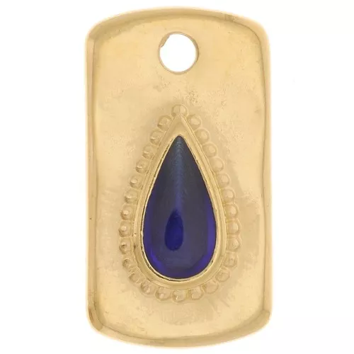 Pendentif rectangle 20x11mm avec goutte résine époxy - Doré à l'or fin - Bleu x1