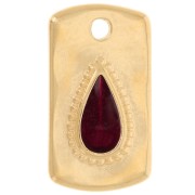 Pendentif rectangle 20x11mm avec goutte résine époxy - Doré à l'or fin - Rouge x1|raw }}