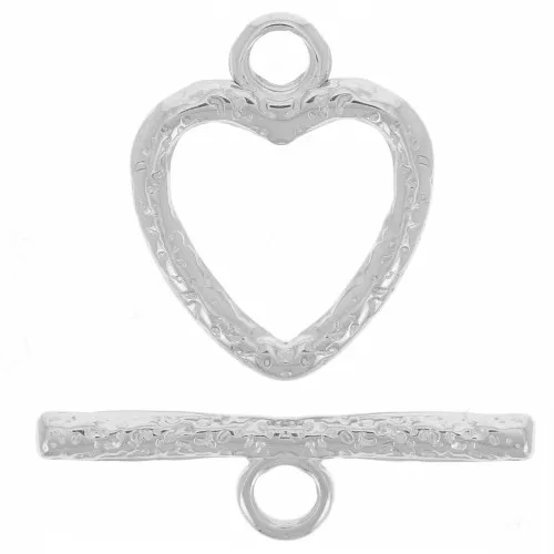 Fermoir T coeur martelé 17x13.5 mm - Acier inoxydable 304L x1