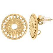 Clous d'oreilles ronds 15 mm - motif fleur ajourée - Acier inoxydable 304L Doré x2|raw }}