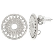 Clous d'oreilles ronds 15 mm - motif fleur ajourée - Acier inoxydable 304L x2|raw }}