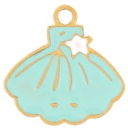 Breloque coquillage 10x10 mm - résine époxy - Acier inox 316L Doré - Turquoise x1