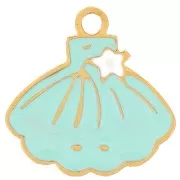 Breloque coquillage 10x10 mm - résine époxy - Acier inox 316L Doré - Turquoise x1