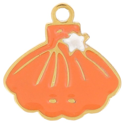 Breloque coquillage 10x10 mm - résine époxy - Acier inox 316L Doré - Corail x1