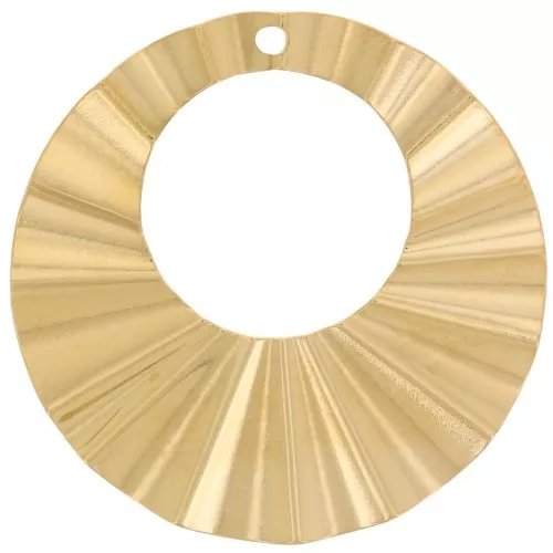 Pendentifs ronds évidés effet plissé 32 mm - Acier inoxydable 316L Doré x2