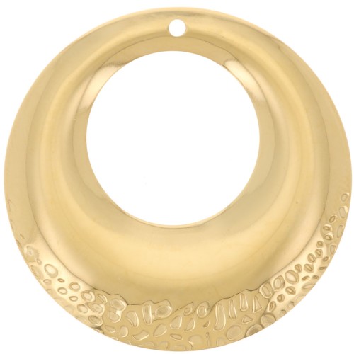 Pendentifs ronds évidés bombés texturés 32 mm - Acier inoxydable 316L Doré x2