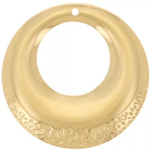 Pendentifs ronds évidés bombés texturés 32 mm - Acier inoxydable 316L Doré x2
