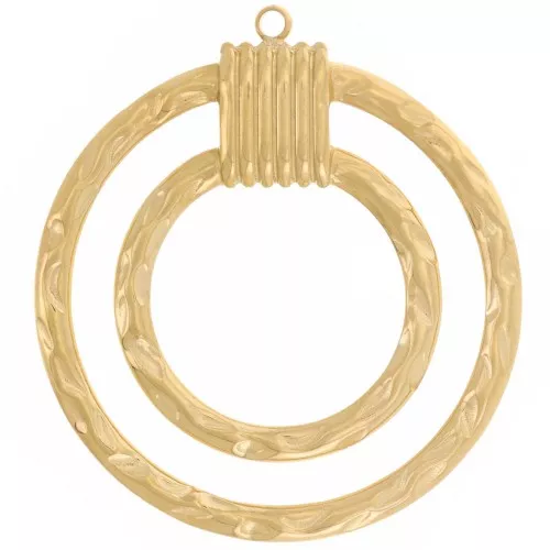 Pendentifs doubles cercles martelés 31 mm - Acier inoxydable 304L Doré x2