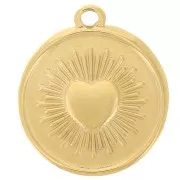 Pendentif rond 18 mm - motif coeur - Acier inoxydable 304 Doré x1