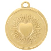 Pendentif rond 18 mm - motif coeur - Acier inoxydable 316L Doré x1