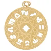 Pendentif rond - médaille 18 mm - Signes du zodiaque - Acier inoxydable 316L Doré