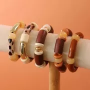 Perles tube incurvé 35x11 mm en acrylique opaque - Tacheté marron foncé x6