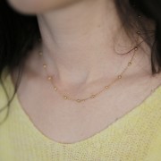 Tour de cou maille Forçat limée et petites boules 3mm - Acier inox 304L Doré x46cm