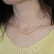 Tour de cou maille Forçat limée et petites boules 3mm - Acier inox 304L Doré x46cm