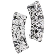 Perles tube incurvé en acrylique transparente 35x11 mm - Tacheté noir x6