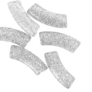 Perles tube incurvé en acrylique transparente 35x11 mm - Pailleté argenté x6|raw }}