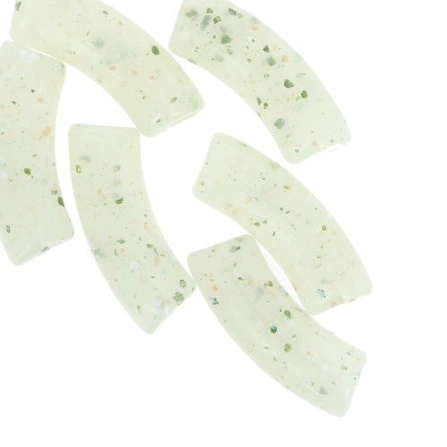 Perles tube incurvé 35x11 mm en acrylique translucide - Vert clair Pailleté x6