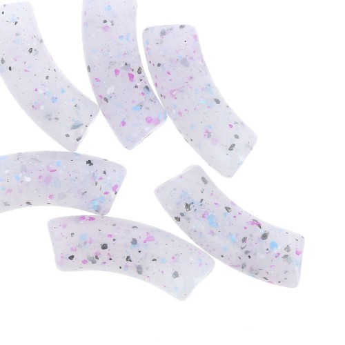 Perles tube incurvé 35x11 mm en acrylique translucide - Violet Pailleté x6