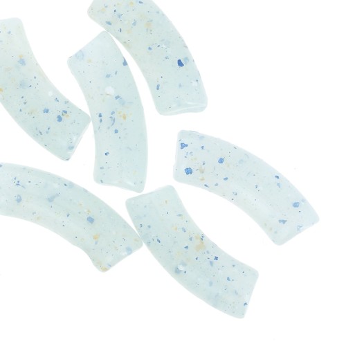 Perles tube incurvé 35x11 mm en acrylique translucide - Bleu clair Pailleté x6