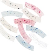Perles tube incurvé 32x8 mm en acrylique transparente - Pailleté multicolore x6