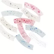 Perles tube incurvé 32x8 mm en acrylique transparente - Pailleté multicolore x6